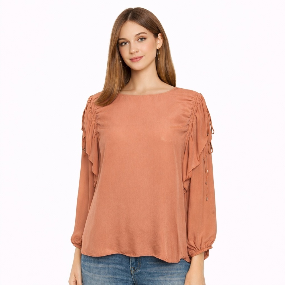 See by Chloe silk-blend ruffled long-sleeve blouse in past rose size 40/ US 8